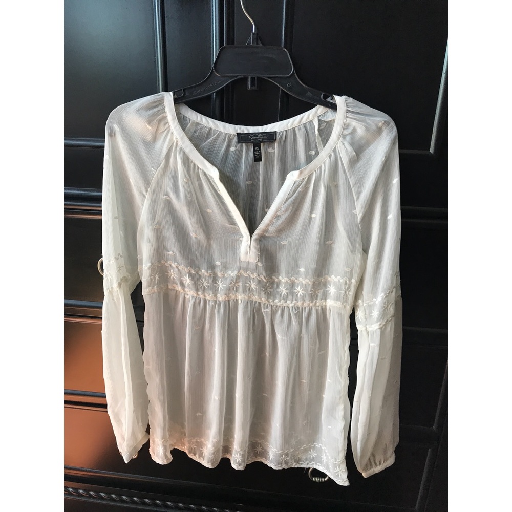 Jessica Simpson XS cute white long sleeve blouse